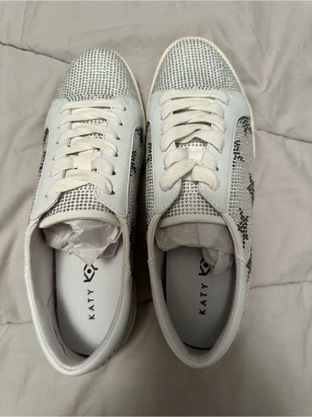Katy White Sequin Accent Women's Sneakers